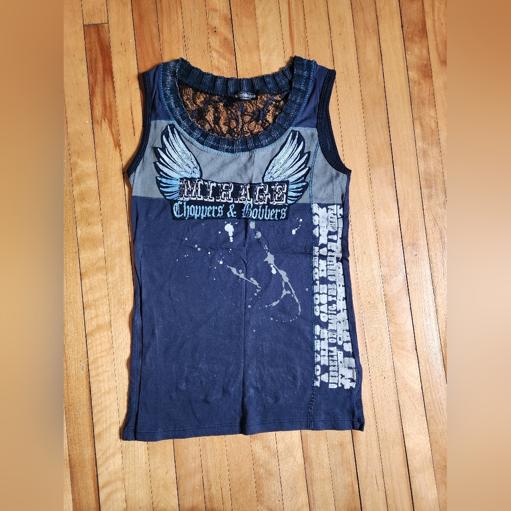 Tank top, large, black, blue and grey, brand: skinny minnie